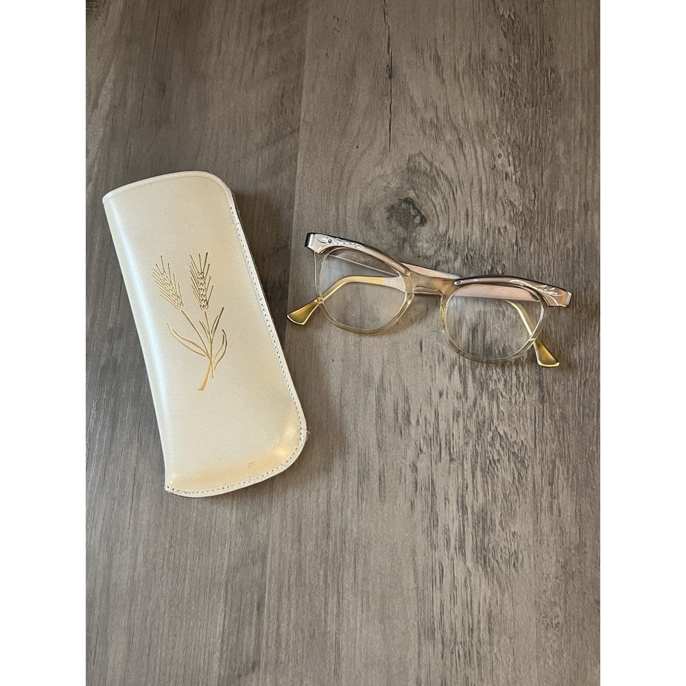 Vintage Styl-Rite Cat Eye Eyeglasses Etched Aluminum & Plastic Frames Good Cond!